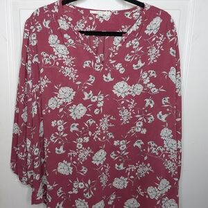 Fun 2 Fun Pink Relaxed Blouse with Mandarin Collar